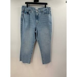 Good American Light Wash Straight Leg Raw Hem Jean Size 16
